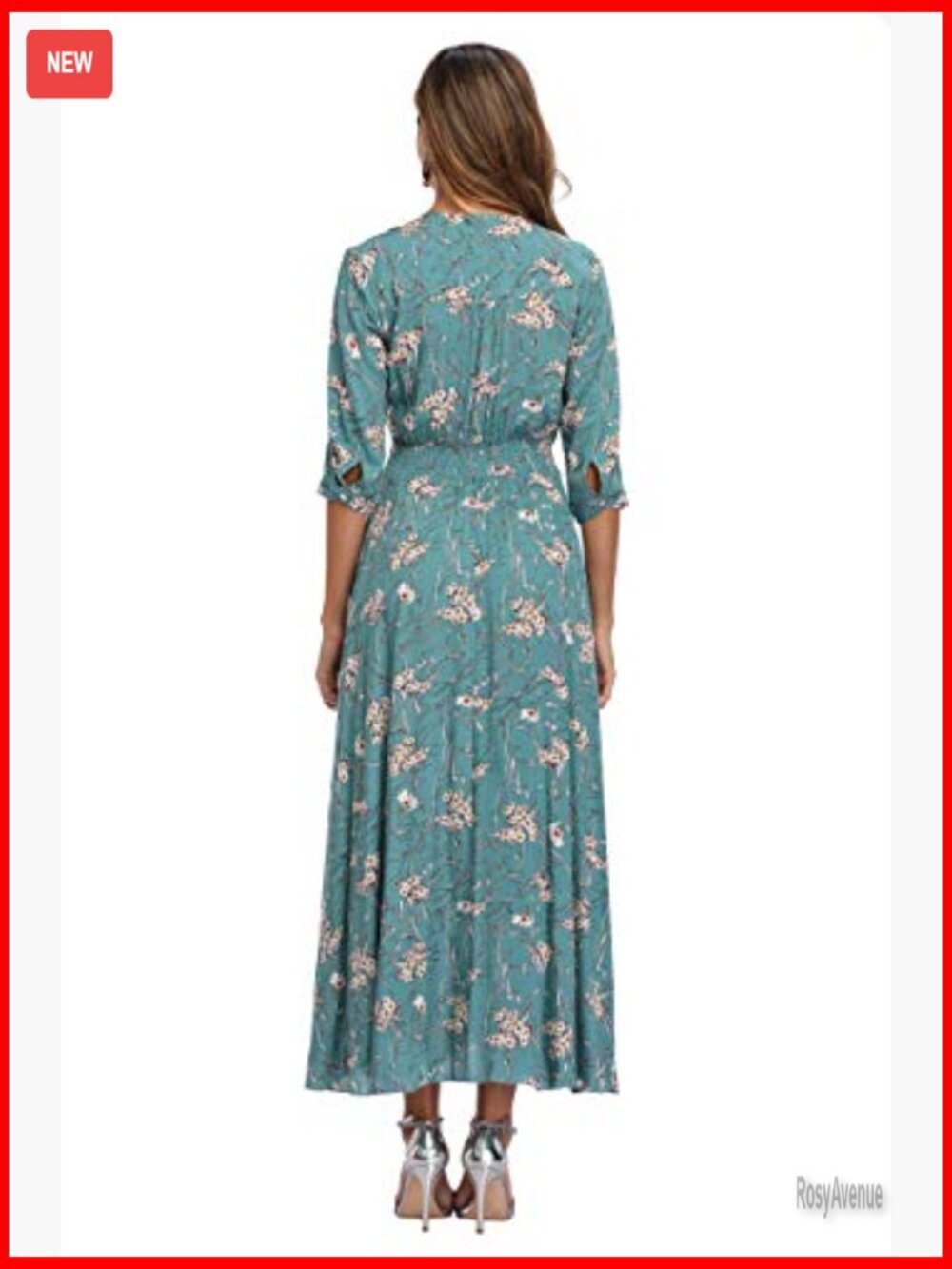 Floral Maxi Dress with Sleeves, Boho Beach Dress, Lightweight Rayon - Picture 5 of 7